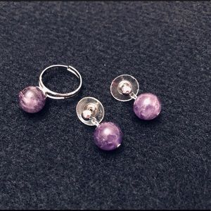Set of Earrings and Ring Genuine Amethyst